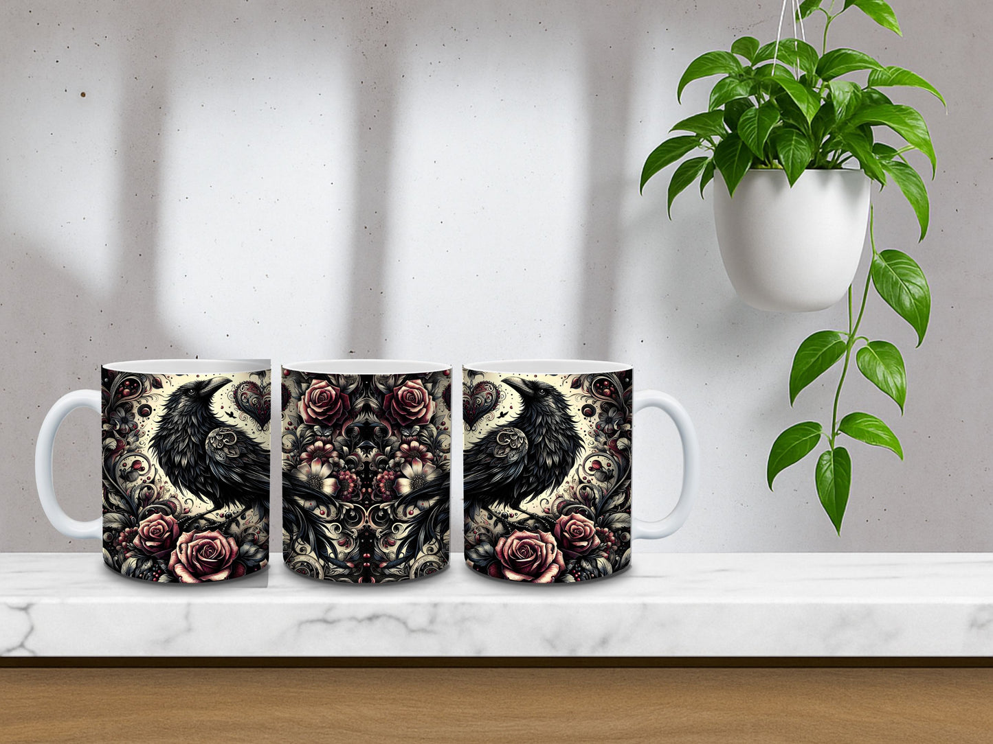 đ¤ Raben Tasse â Mystisches Rosen Design