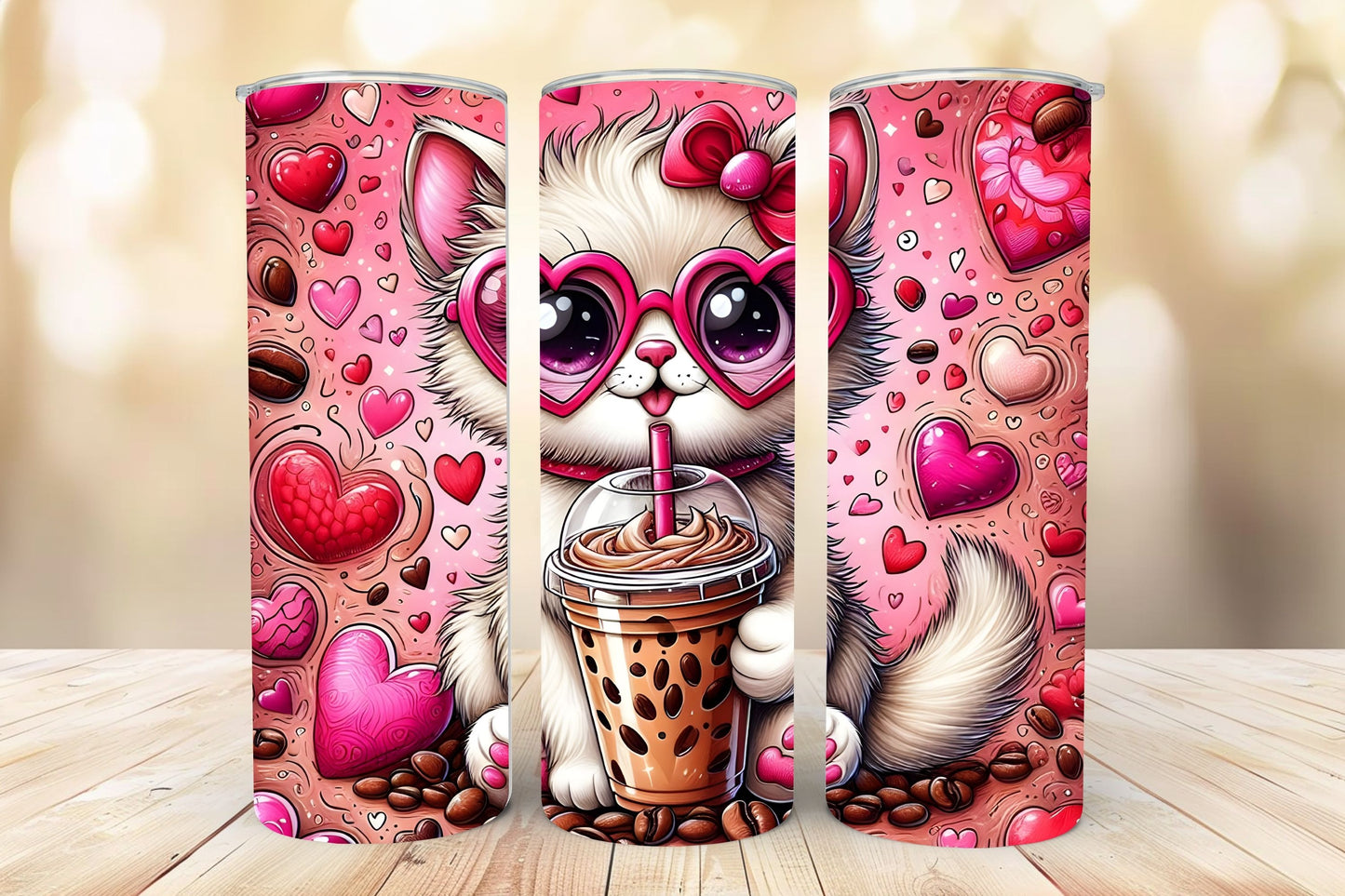 🩷 Coffee & Hearts Kitty – Tumbler