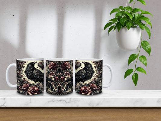 🖤 Raben Tasse – Mystisches Rosen Design